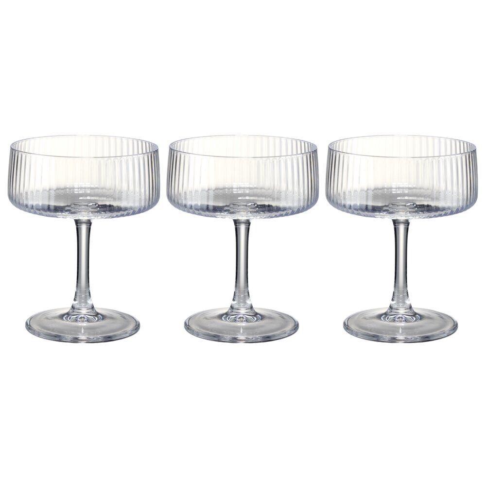 Coupe champagne X3 motif strié 240 ml Ø10XH12 cm verre transparent