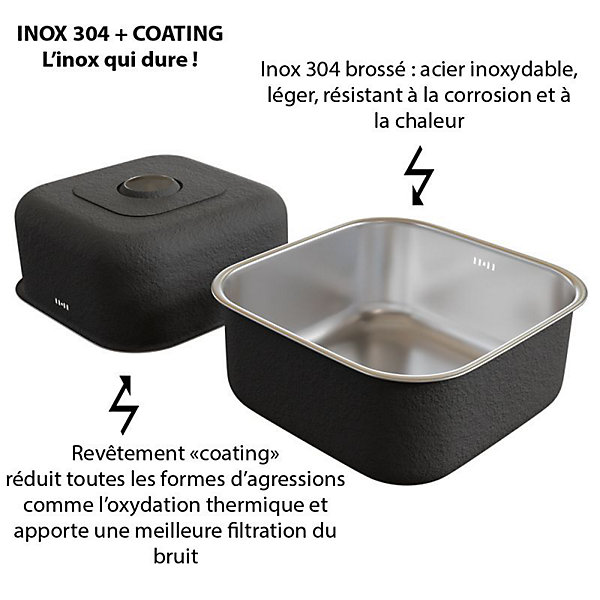 Kitchenette K08 - 120 cm - Façades : Gris - Plan de travail : Noir texturé - Crédences : Non - Evier Inox