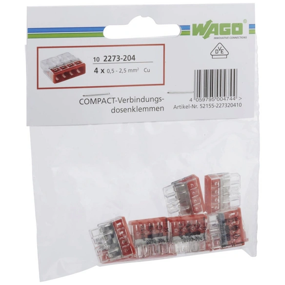 Klemme, COMPACT, Kunststoff, Rot, Leiter mit Querschnitt 0,5 – 2,5 mm²