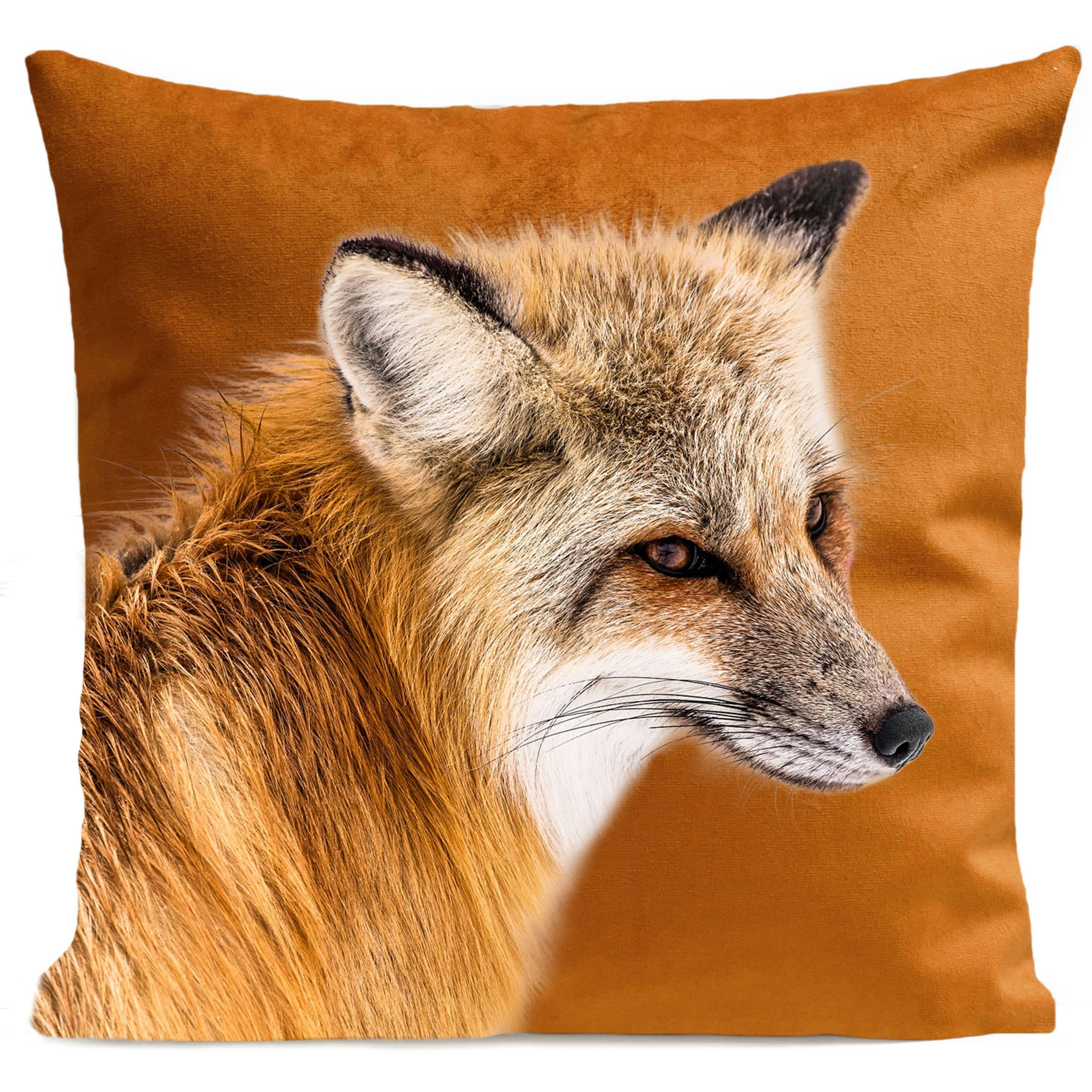 - Coussin animal renard suédine orange rouille 40x40cm