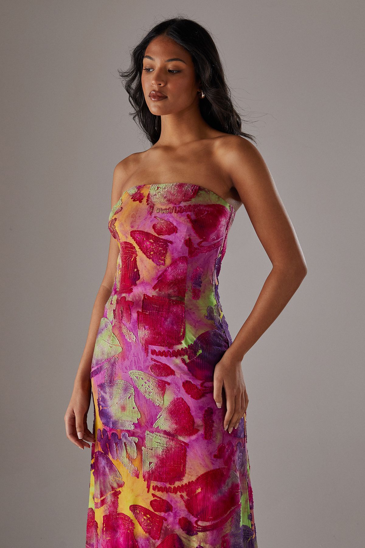 Warehouse Burnout Bandeau Maxi Dress