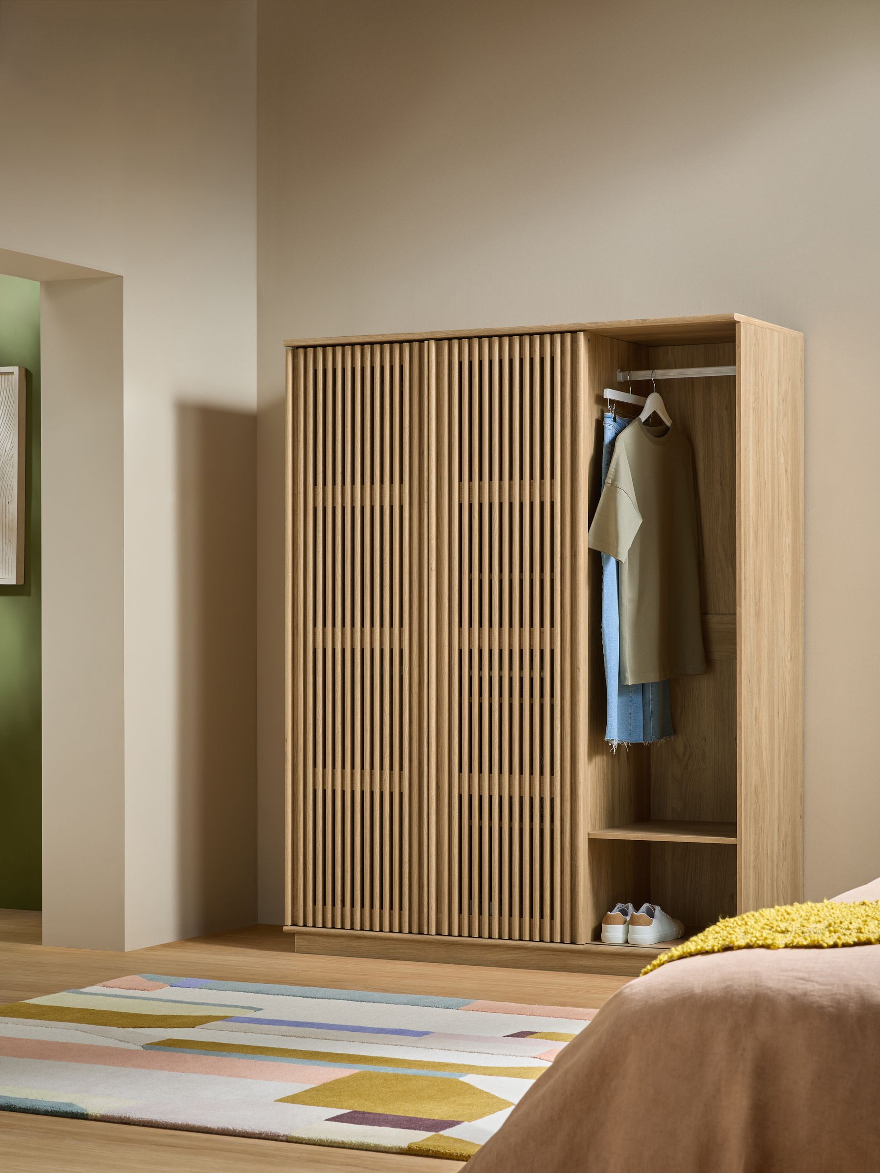 Tulma Sliding Triple Wardrobe in Mid Oak Effect