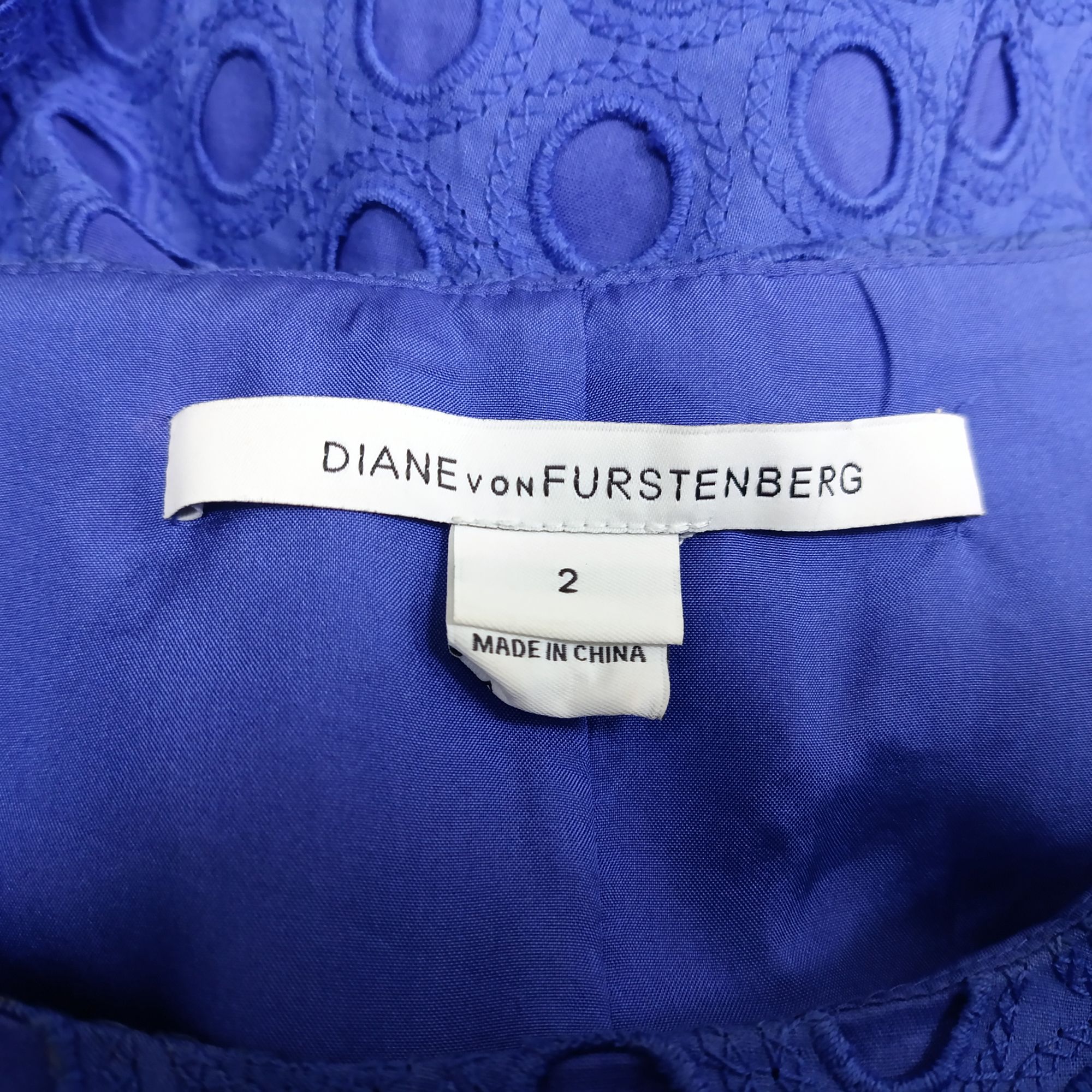 Diane Von Furstenberg Preloved Eyelet Mini Dress in Blue Cotton