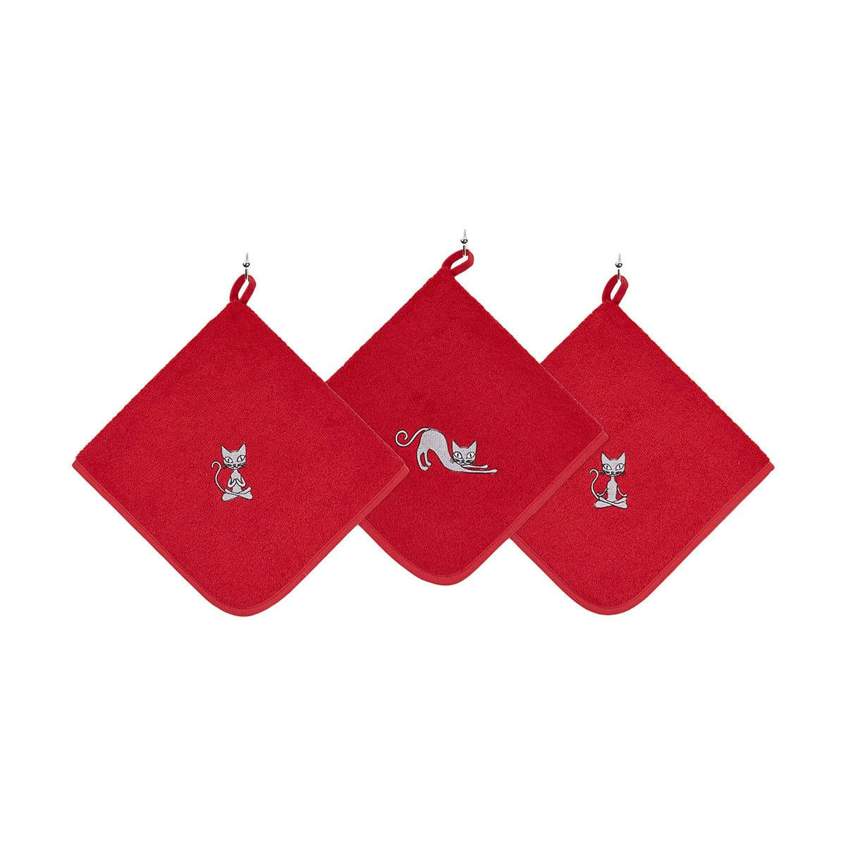 YOGI CAT - Lot de 3 torchons  carrés en coton  rubis