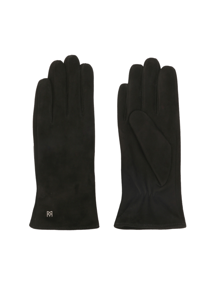 Black suede gloves with delicate logos