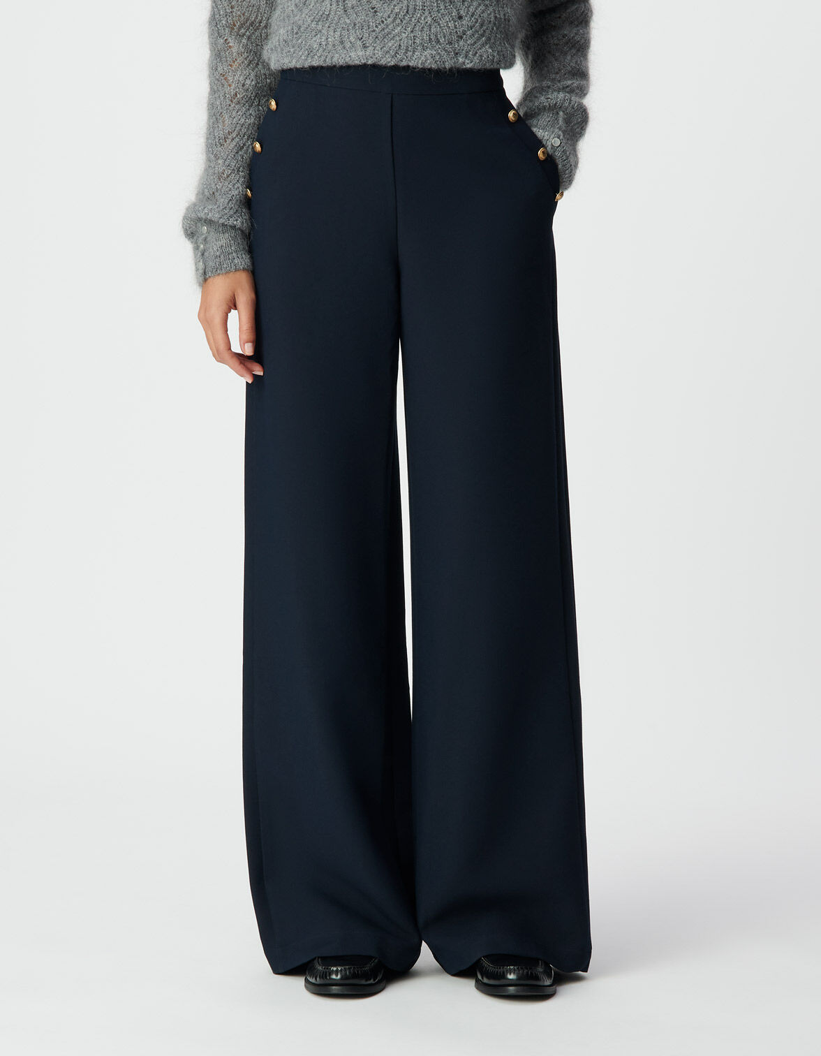 Pantalon droit marine flanelle Femme