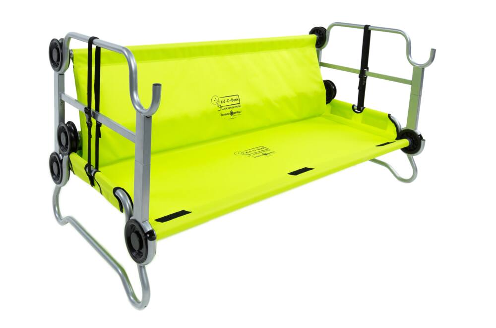 Disc-O-Bed Kid-O-Bunk Benchable Bunked Double Camping Cot Beds w/ Organizers & Carry Bags, Lime Green