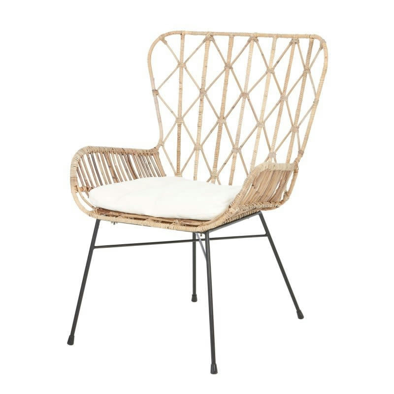 MAX - Fauteuil en rotin beige avec pieds en métal noir