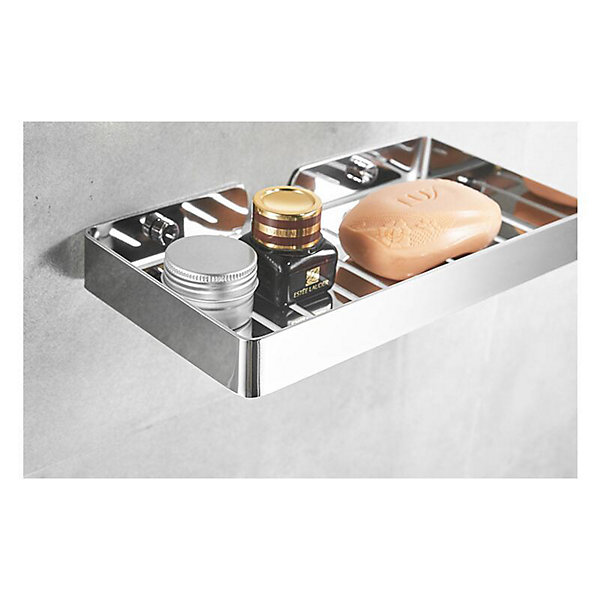 BASHLWUA étagère de salle de bain sans poinçon, porte-savon mural en acier inoxydable 304 (argent long)