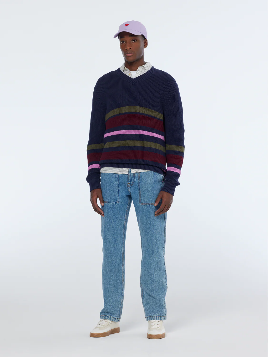 Regular Fit Stripe V-Neck Pullover