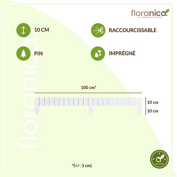 Floranica Bordure de Jardin en bois 10 x 100 cm Blanc Bordurette de Pelouse Bordure de Gazon avec piquets Bordure de parterre