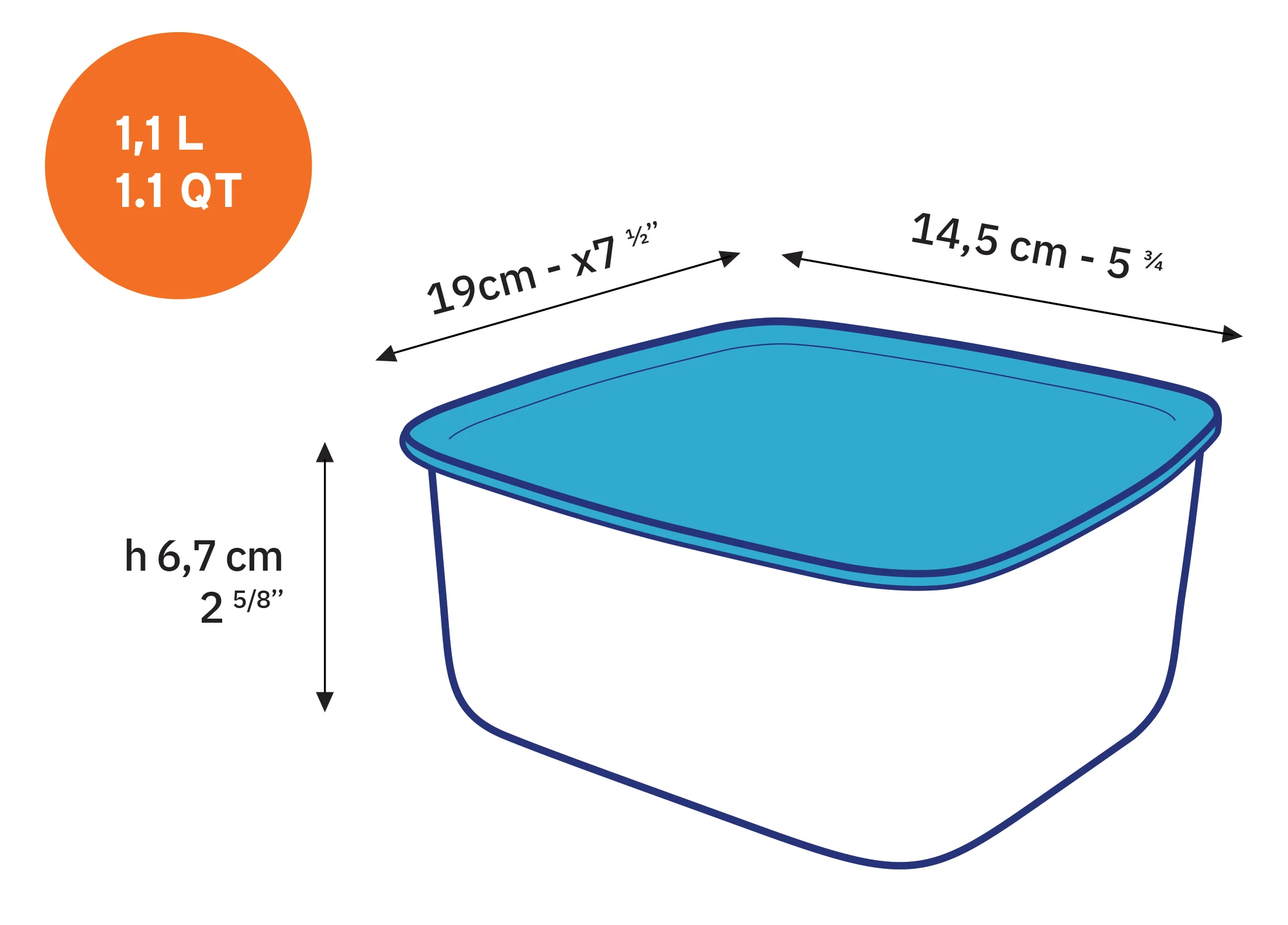 Freshbox - Boite de conservation rectangulaire couvercle bleu 1,1L
