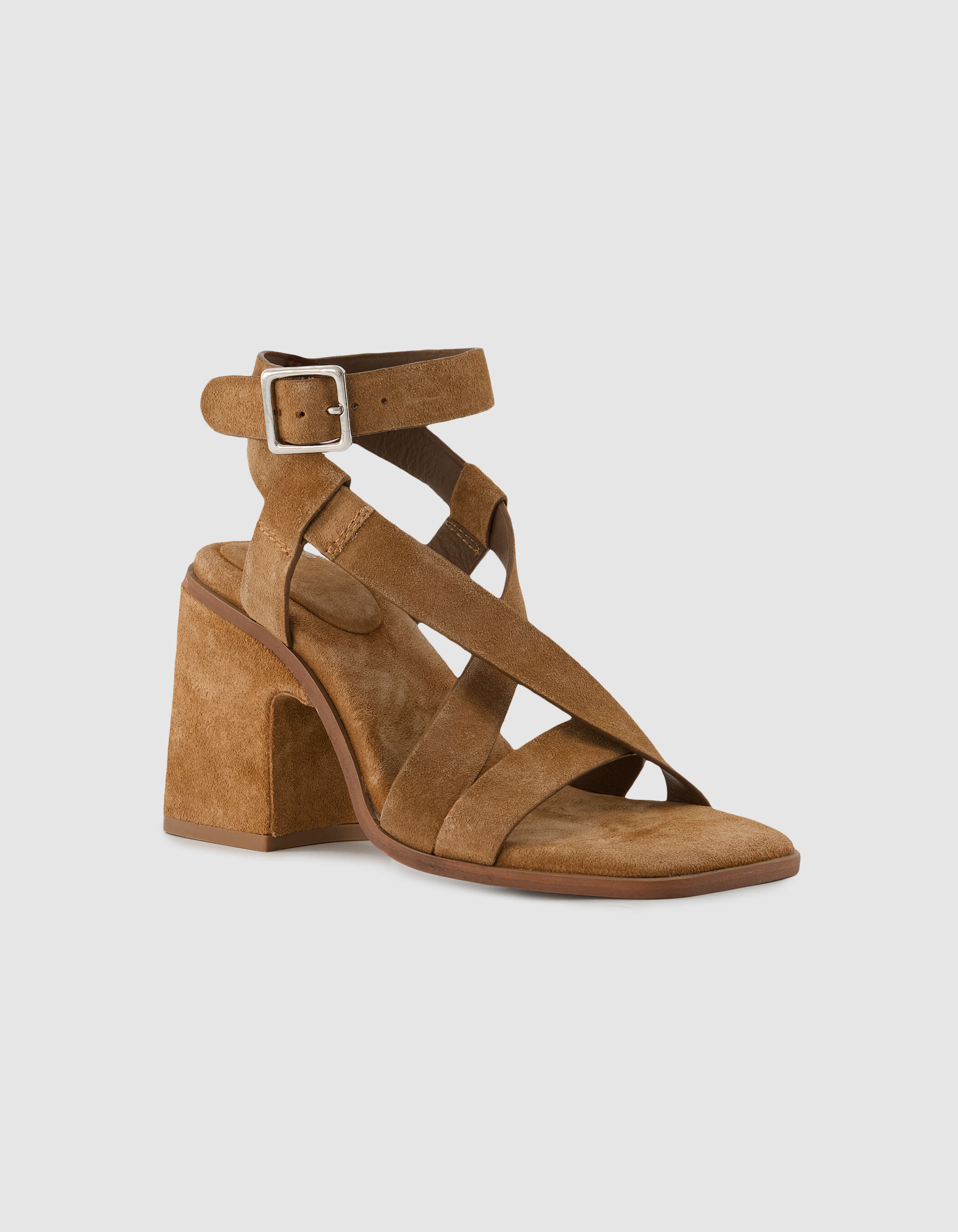 Sandales à talon taupe foncé cuir velours Femme