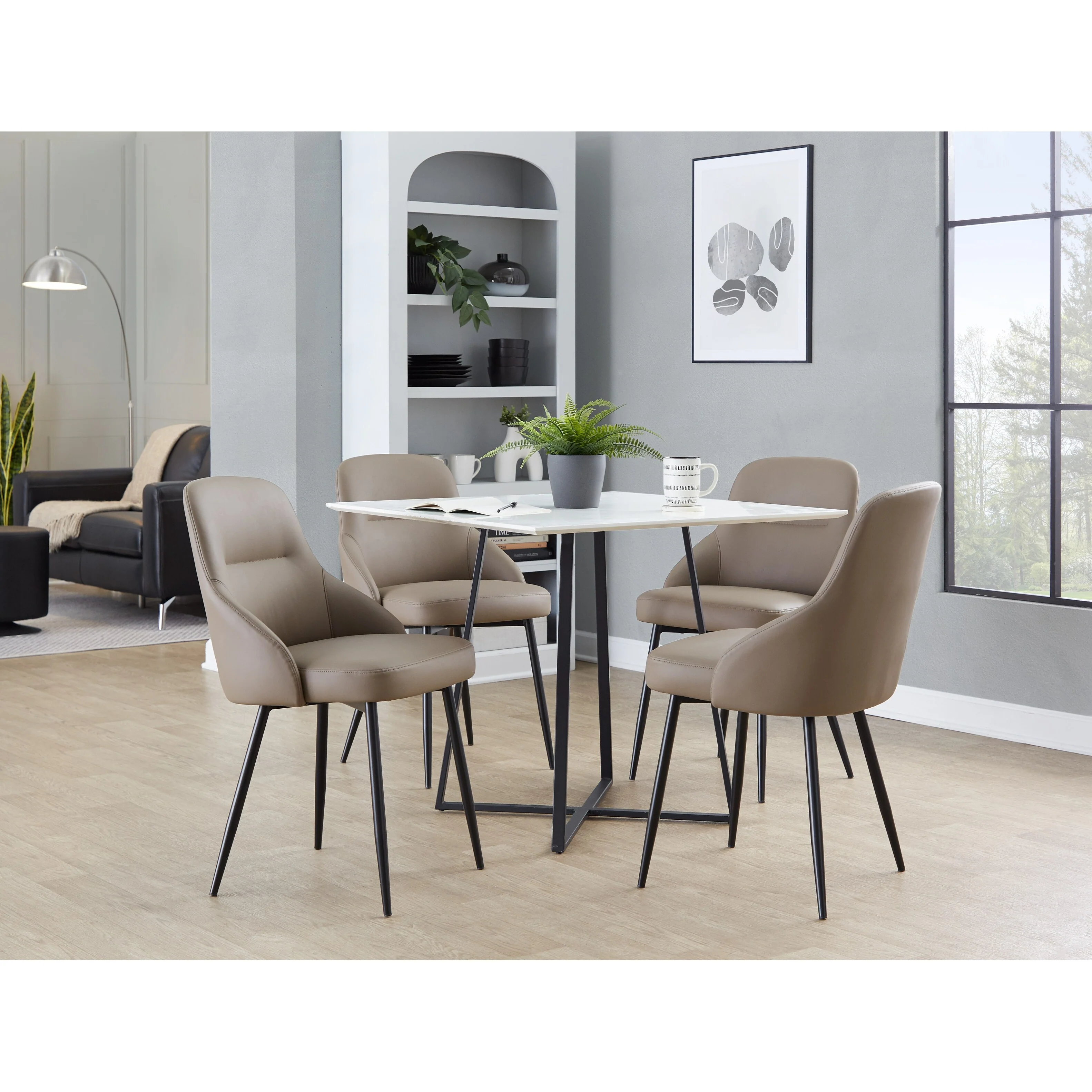 York Upholstered Contemporary Chair in Black Metal - Set of 2