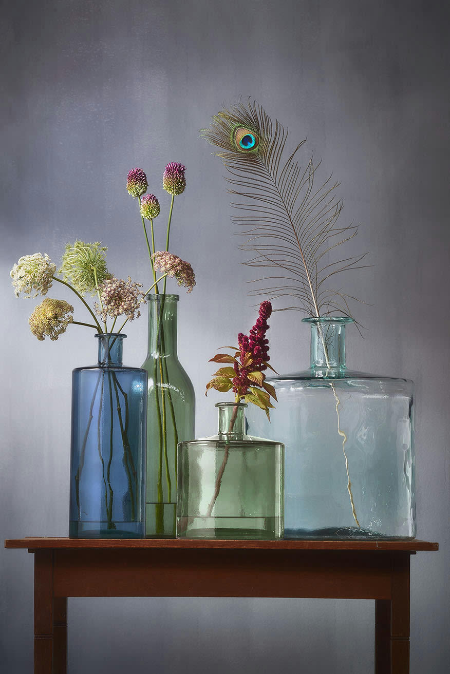 GUAN - Vase bouteille en verre recyclé vert H26