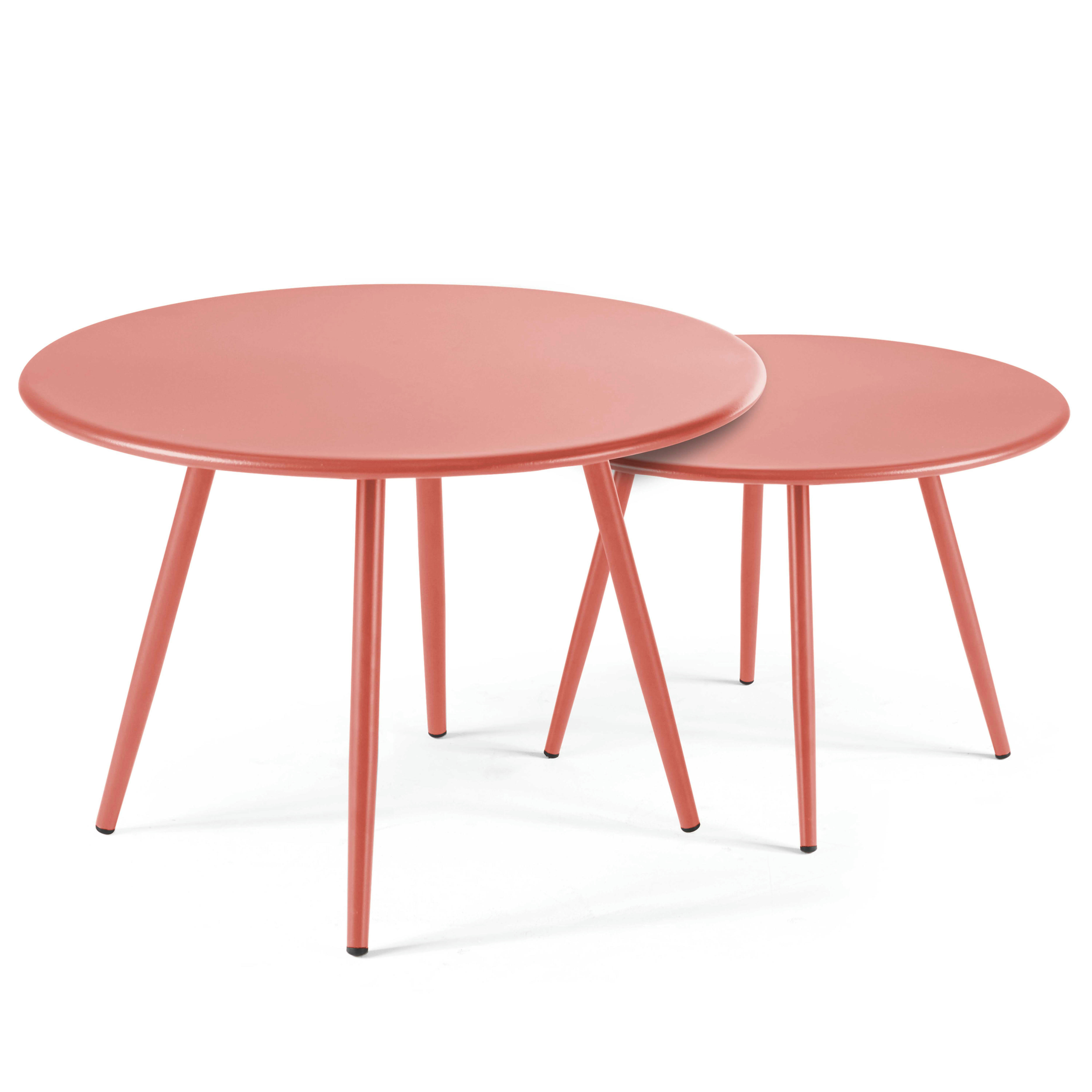 PALAVAS - Lot de 2 tables basses ronde en acier argile 50 cm