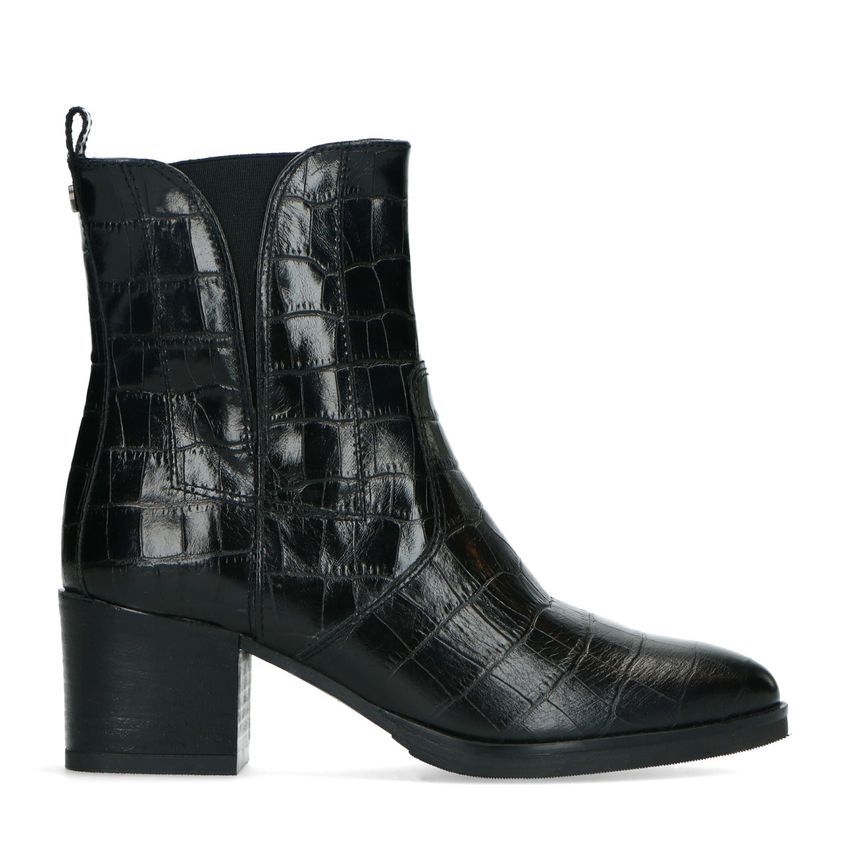 No Stress Zwarte enkellaarsjes met crocoprint