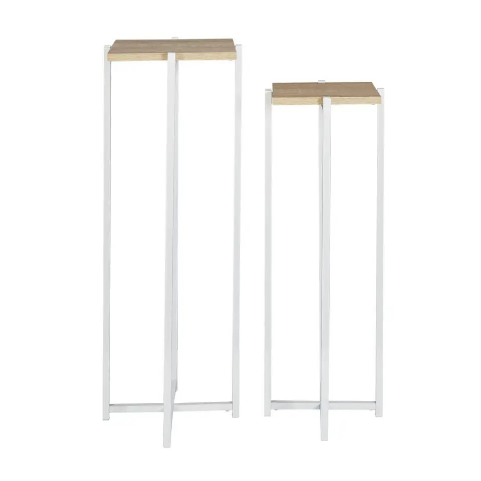 Home Deco Factory Bijzettafel - 2x stuks - wit - hout/metaal