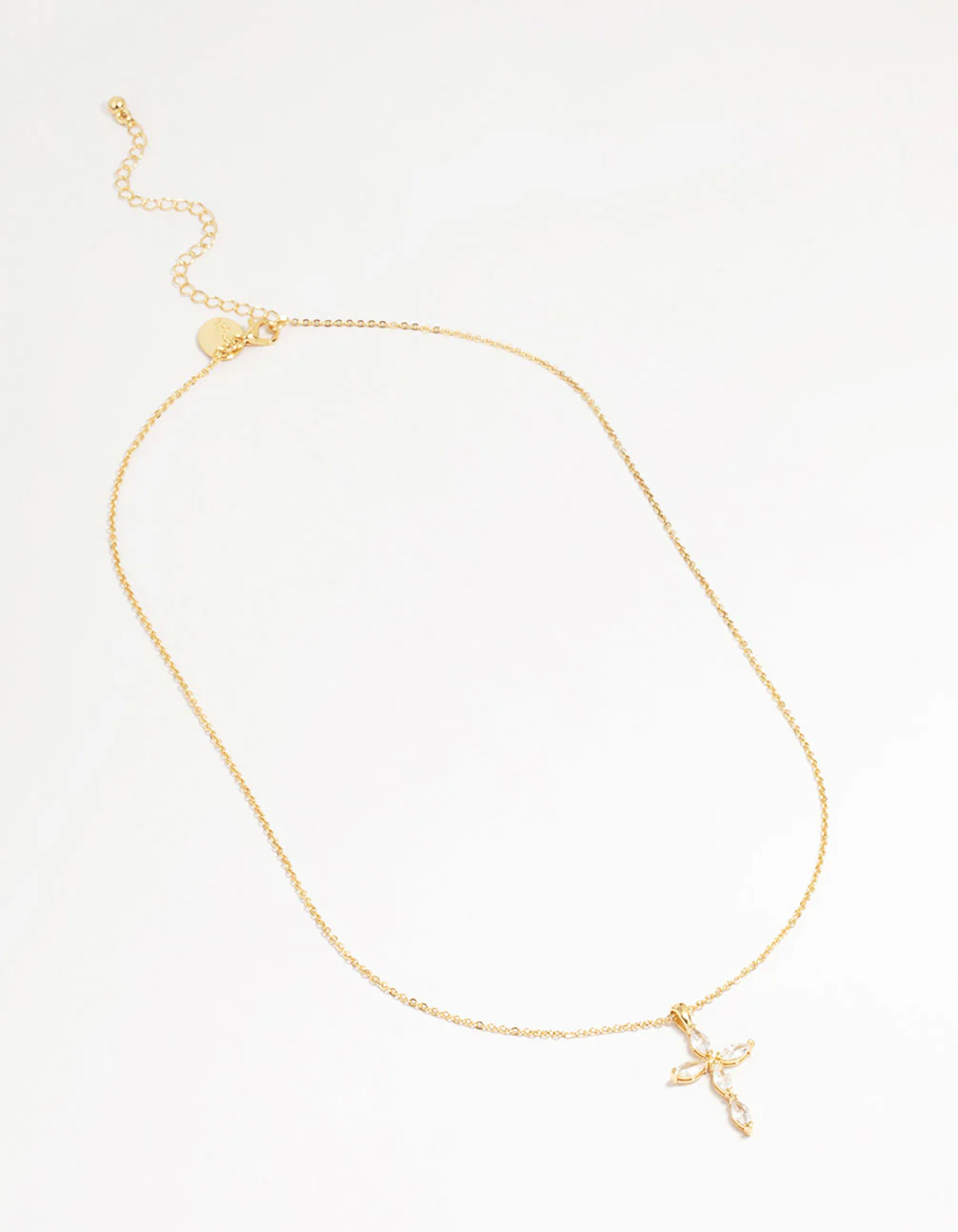Gold Plated Brass Cubic Zirconia Marquise Cross Pendant Necklace