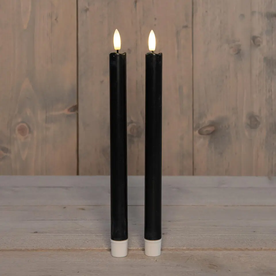 Anna Collection Led dinerkaarsen - 2x - zwart - 25 cm - 3D vlam