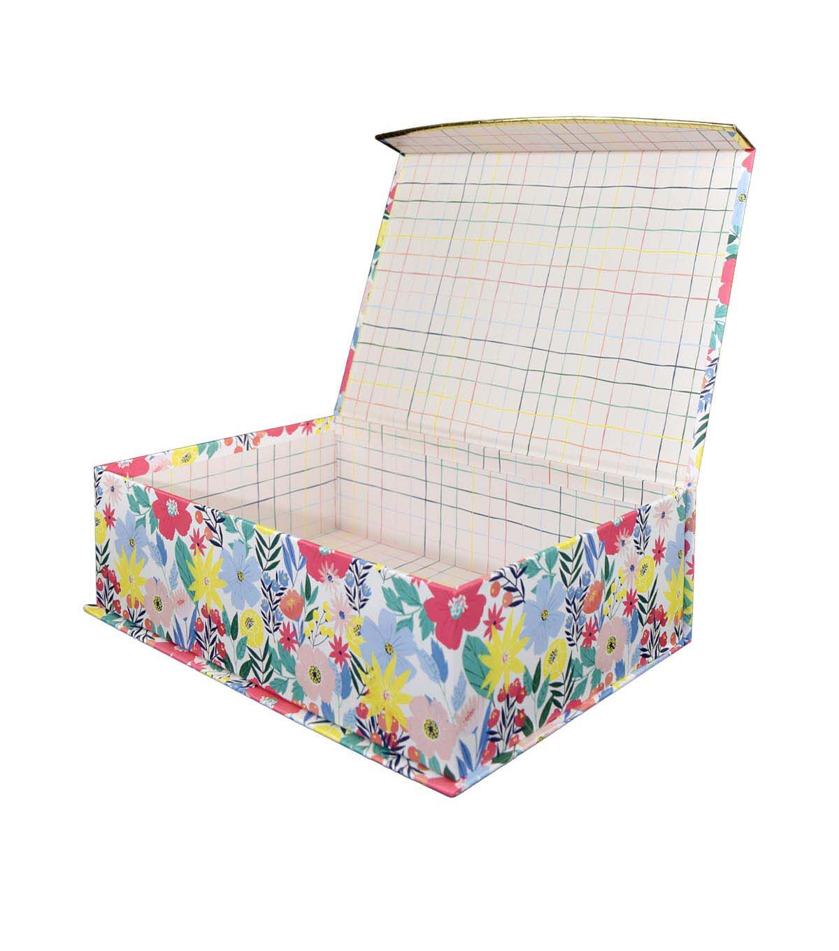 12 x 8 Multicolor Flower Garden Blue Flip Top Box by Place & Time
