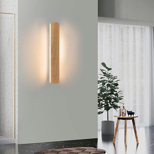 Nettlife Applique murale LED 52cm, bois, 17W, blanc chaud 3000K, design up/down, pour couloir