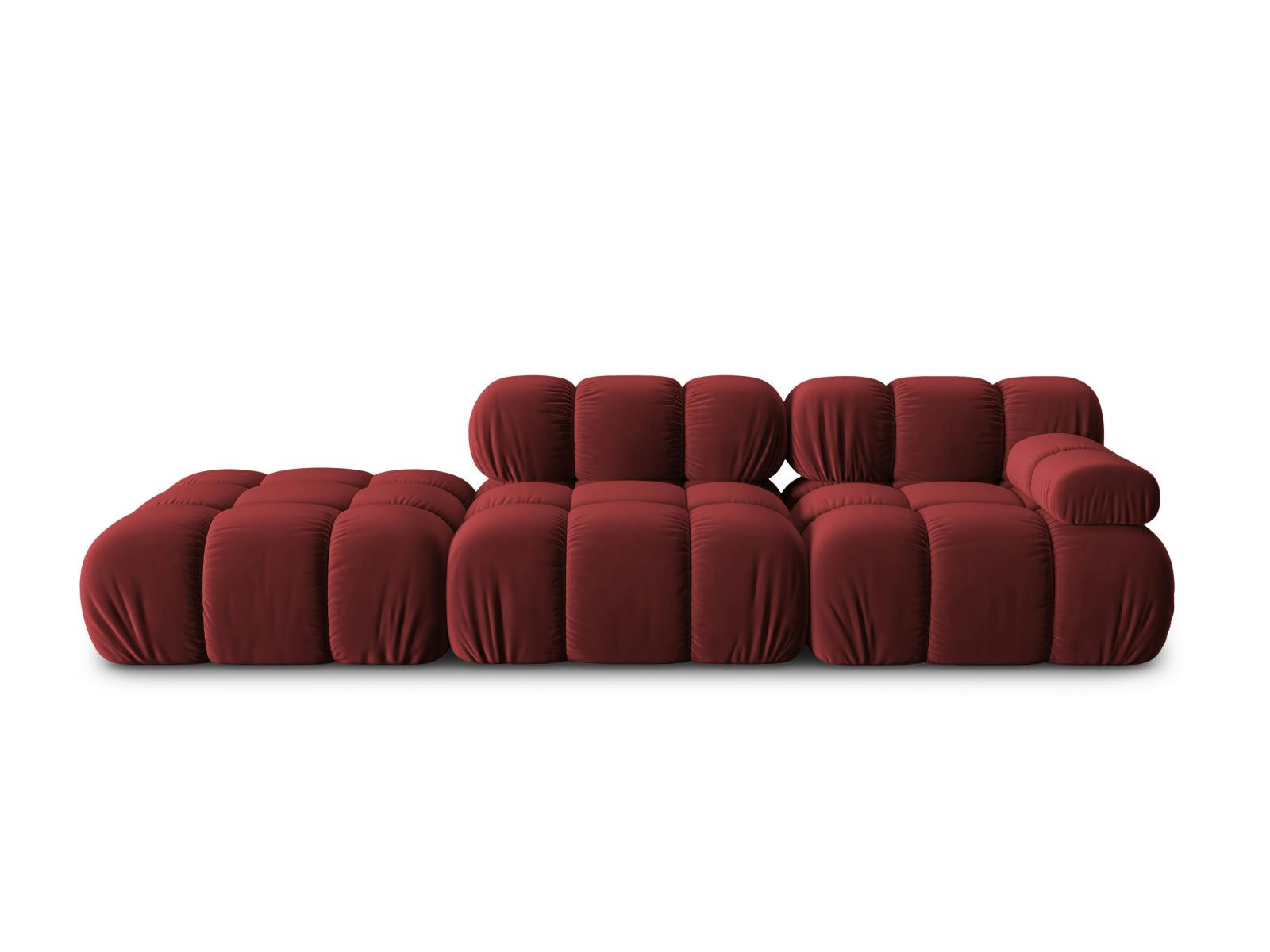 BELLIS - Canapé modulable gauche 4 places en tissu velours rouge foncé