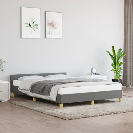 NNEVL Bed Frame with Headboard Dark Grey 137x187 cm Double Fabric