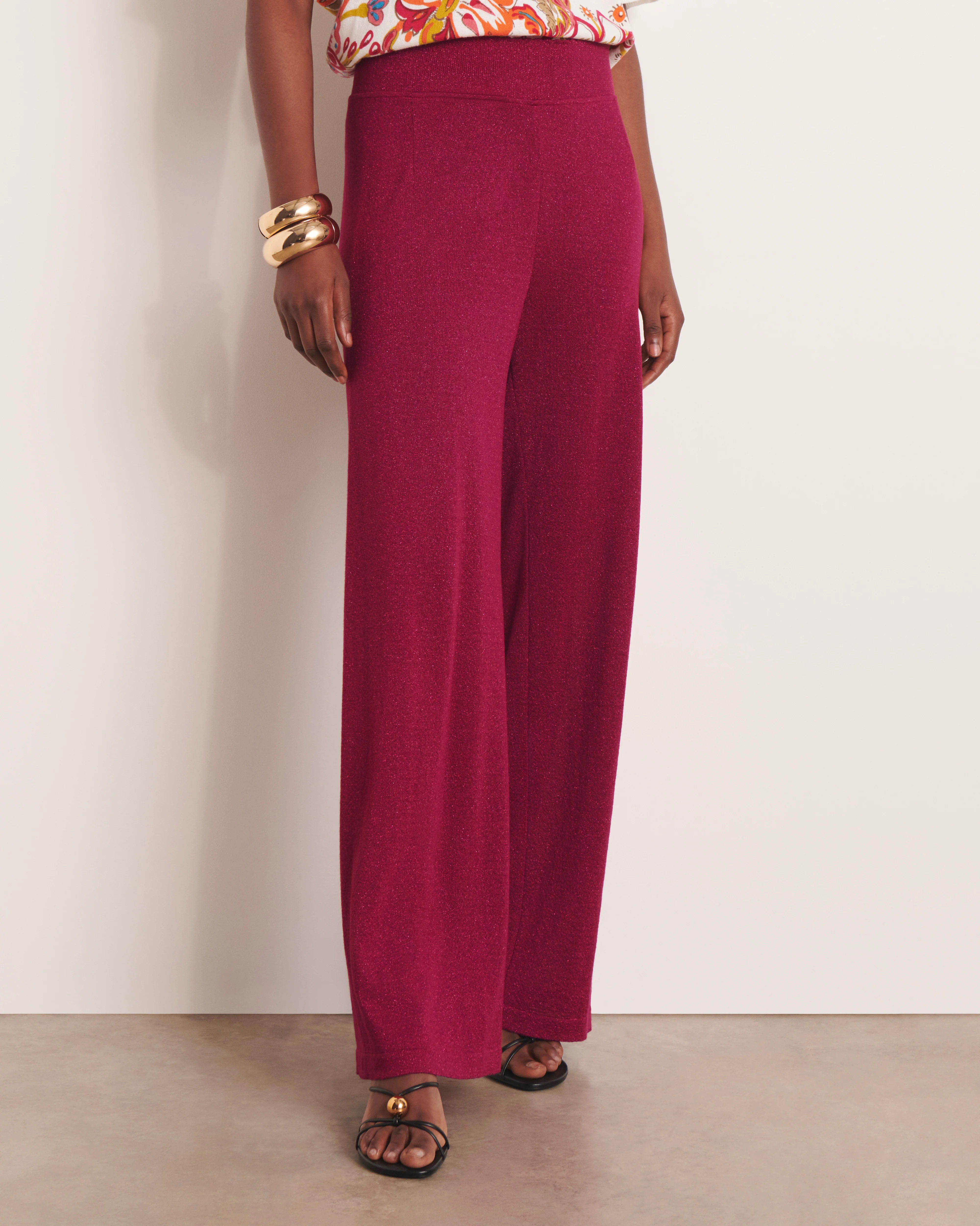 Pantalon large rose en maille jersey irisée YELLOW13/13157/906
