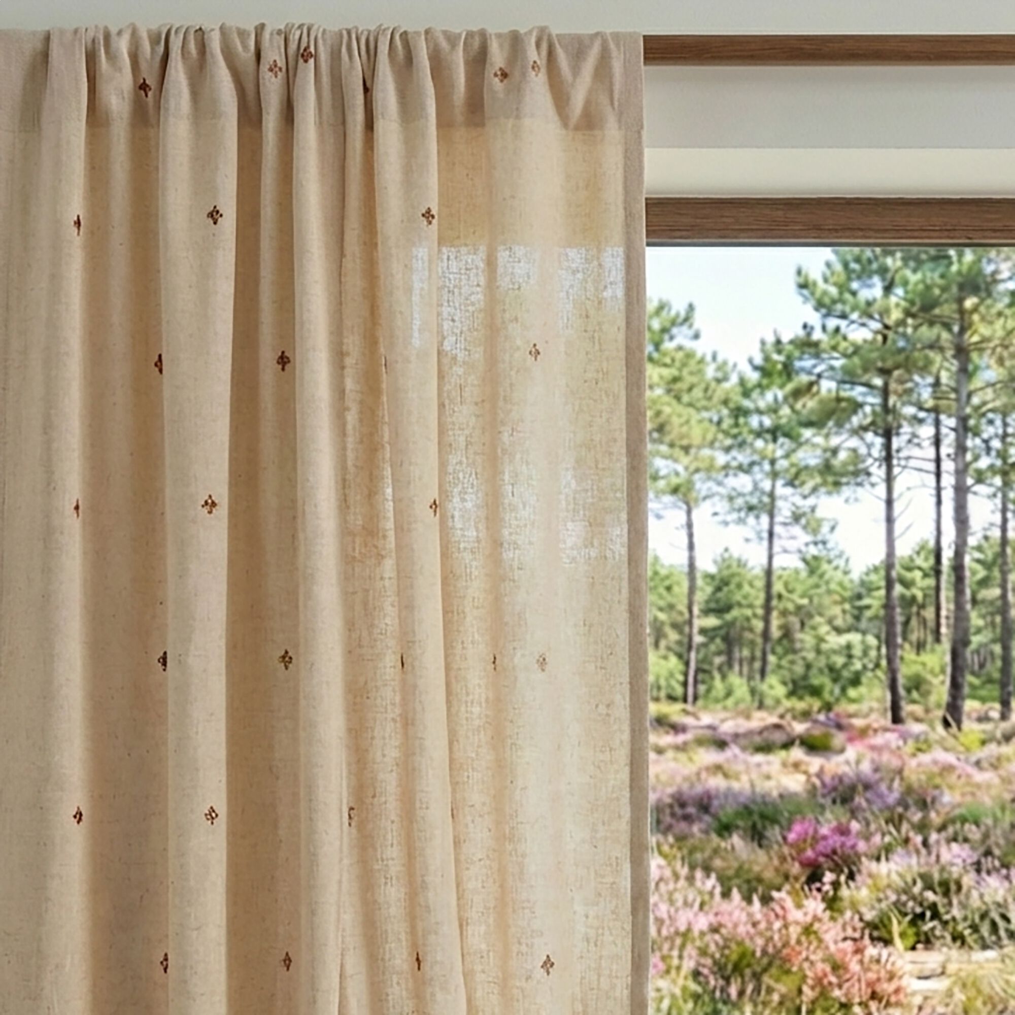 SENNA - Rideau à motif brodé terracotta en coton 140x250cm - beige