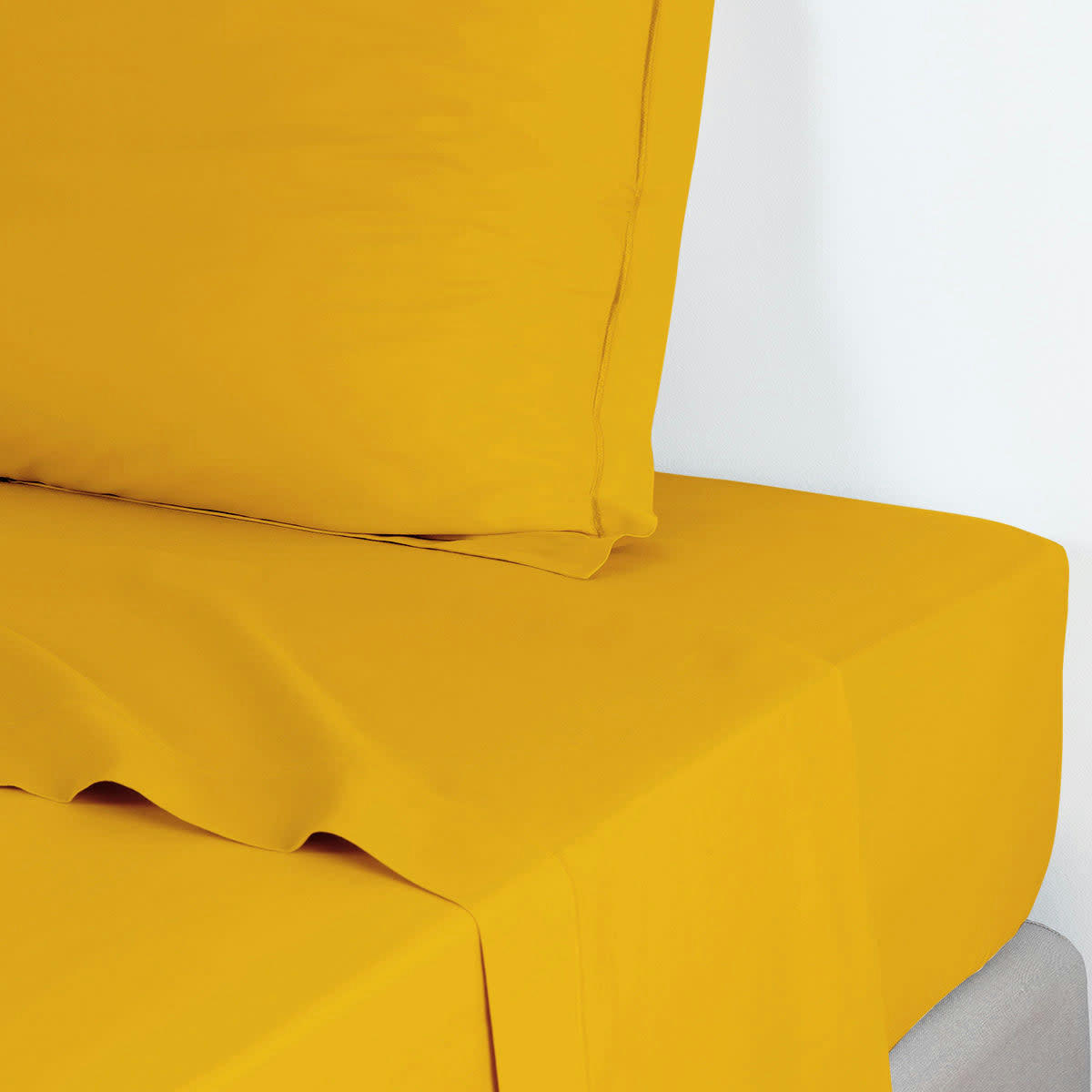 JULIA - Drap plat satin de coton  240x300 jaune curry