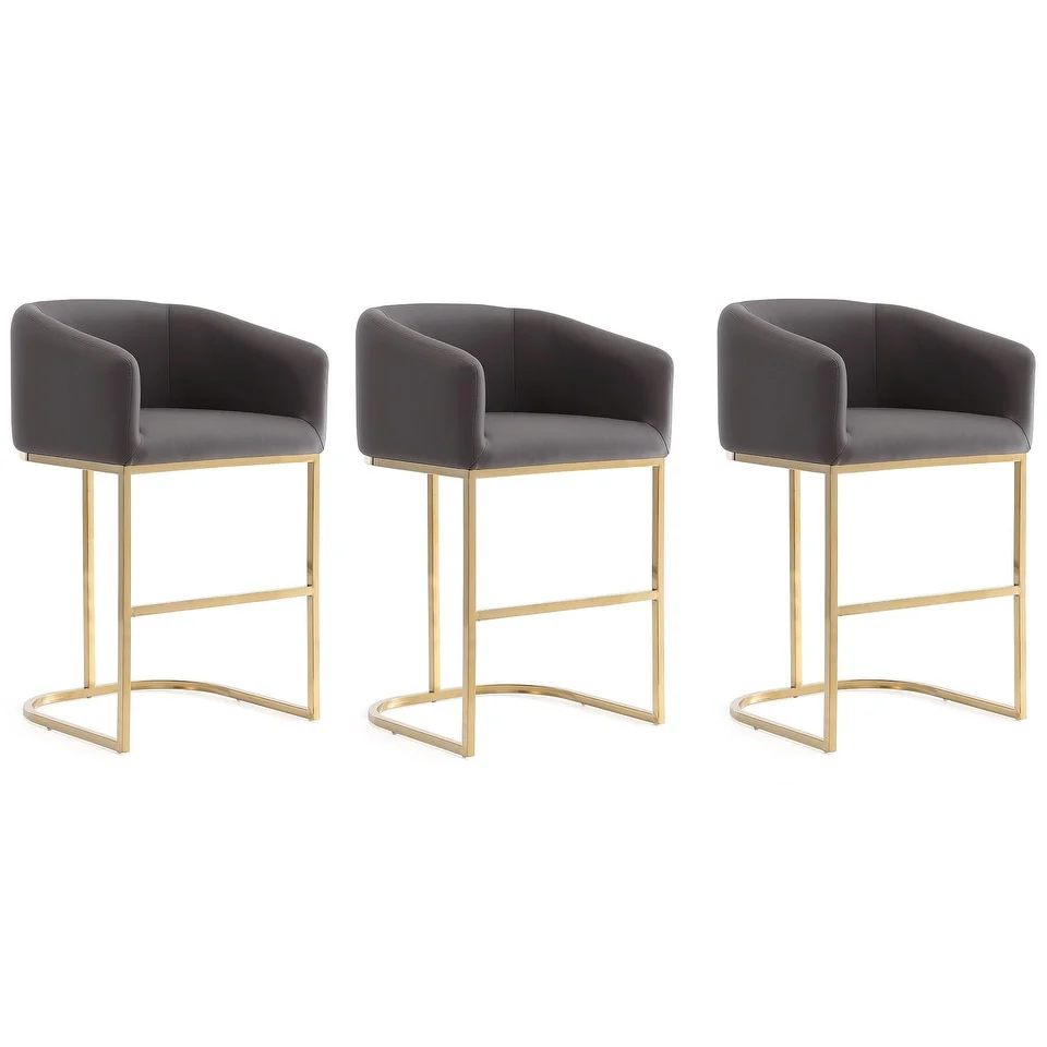 Manhattan Comfort Louvre 36 in. Titanium Gold Stainless Steel Counter Height Bar Stool (Set of 3)