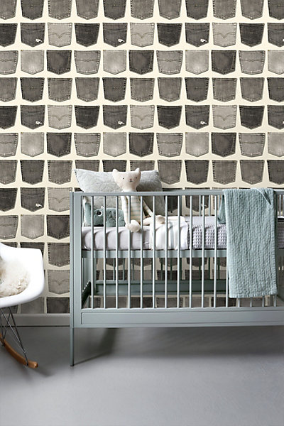 ESTAhome papier peint poches de jeans gris 53 cm x 10.05 m
