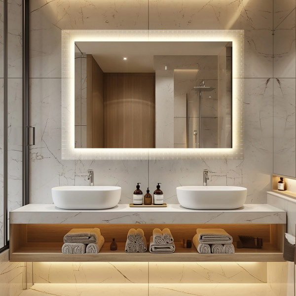Prostokątne lustro na szkle ornamentowym z LED - LUXORA ETERION LED