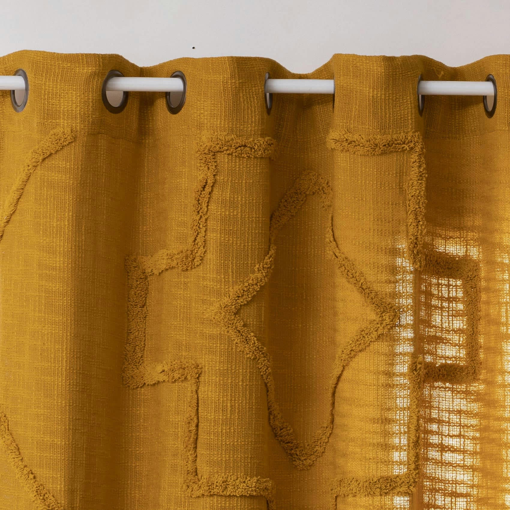 - Rideau d'ameublement en coton tufté jaune ocre 130x260 cm