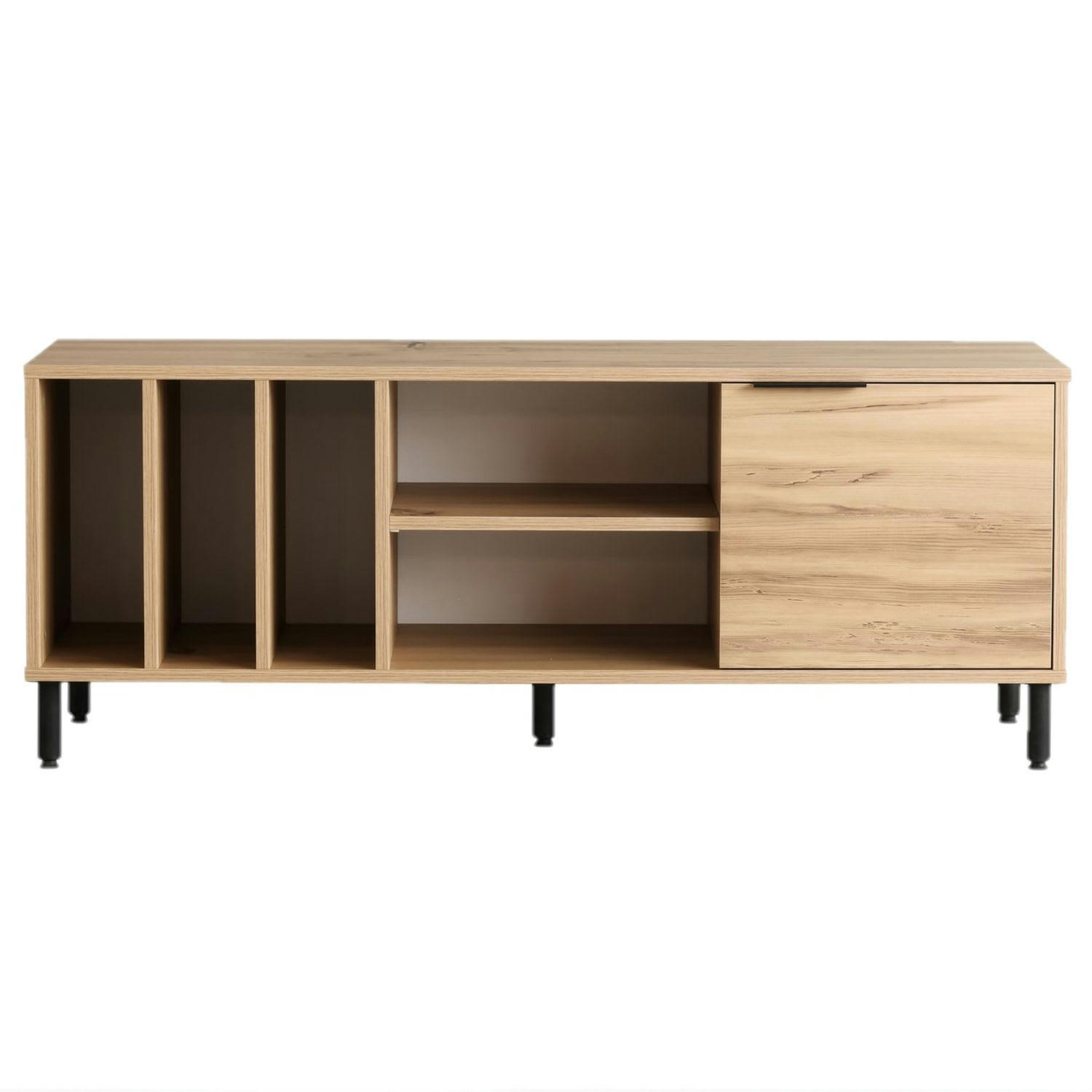 - Meuble tv avec 5 niches de rangement et une porte en panneaux de