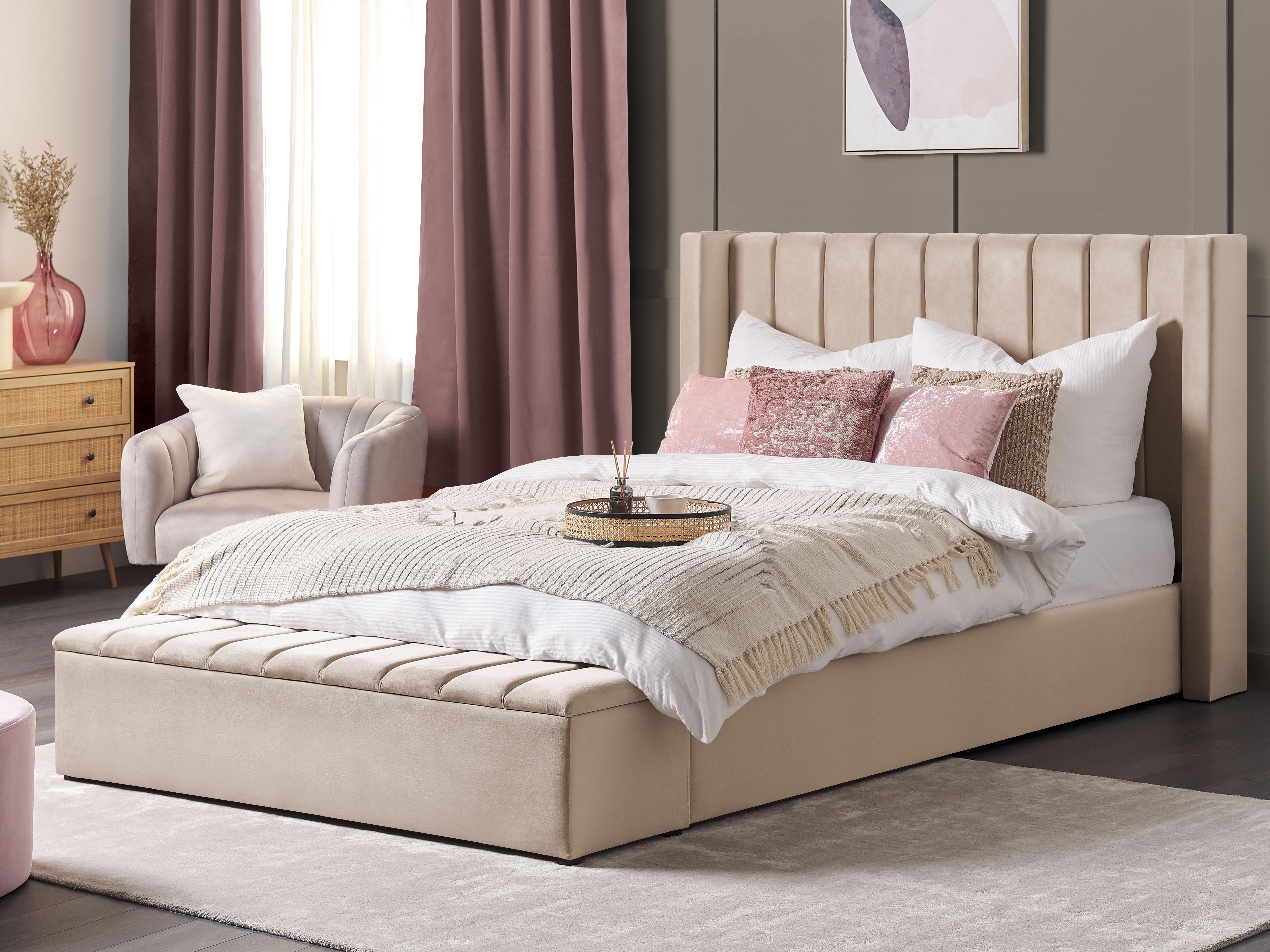 Waterbed with Storage Bench Velvet NOYERS 180 x 200 cm (EU Super King) Beige