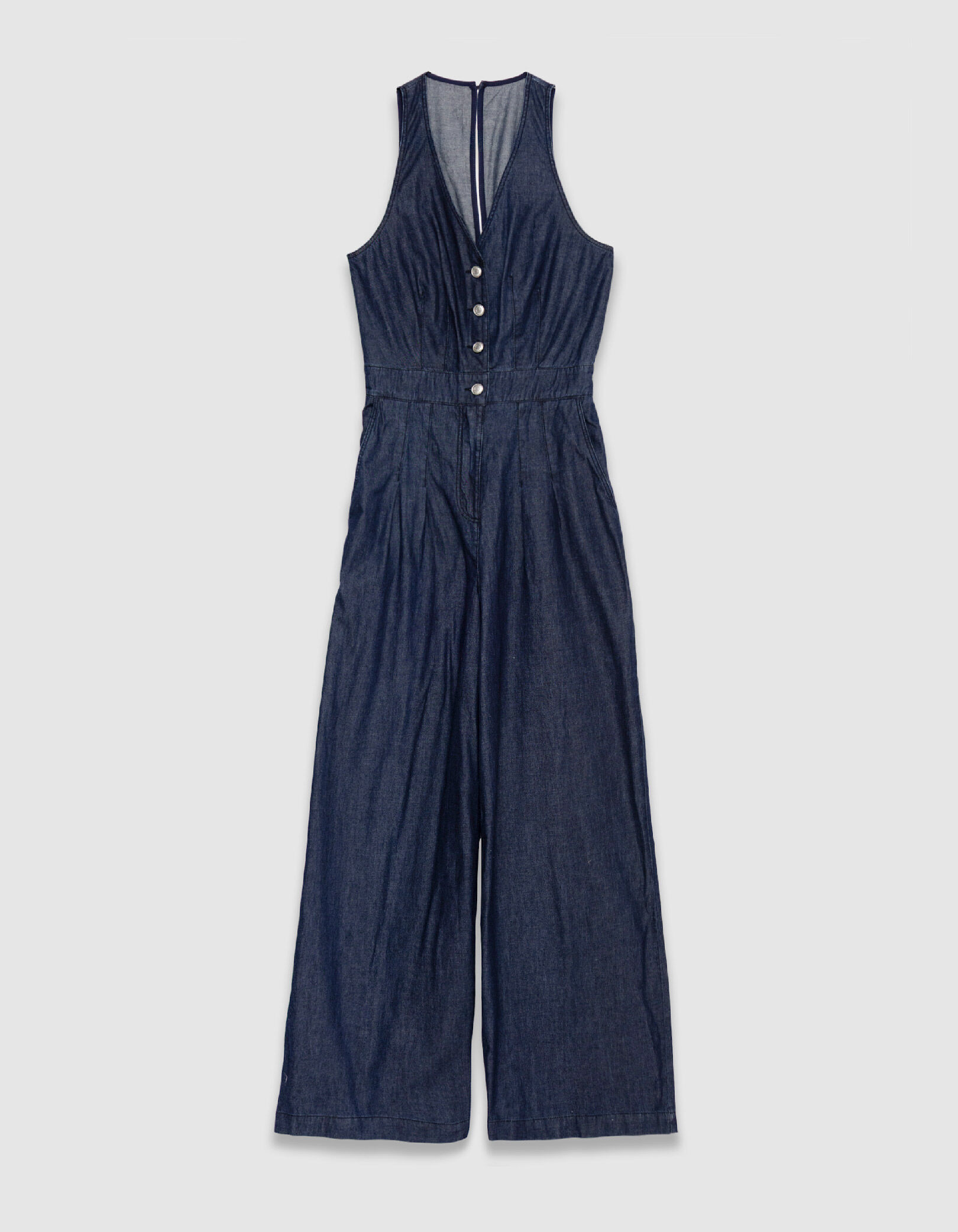 Combinaison large en jean brut sans manches Femme