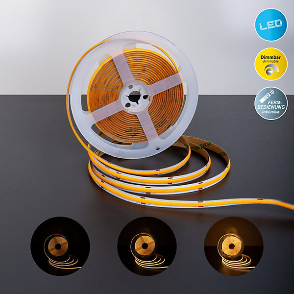 COB-LED-Stripe 5 mètres, blanc/transparent, dimmable avec fonction mémoire