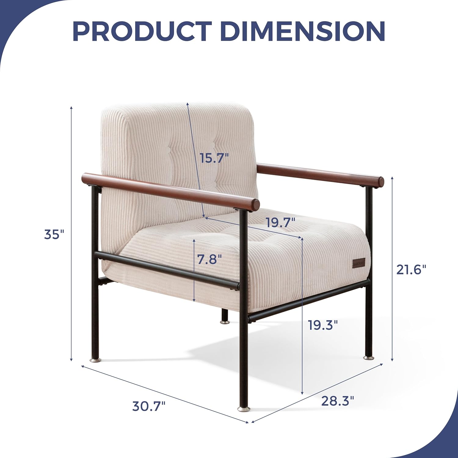 MAXYOYO Living Room Accent Chair, Modern Chair with Sturdy Metal Frame & Wood Armrests, Upholstered Reading Chair with Upholstered Cushion for Bedroom Balcony Porch, Beige