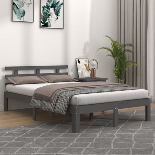 NNEVL Bed Frame Grey Solid Wood 137x187 Double Size