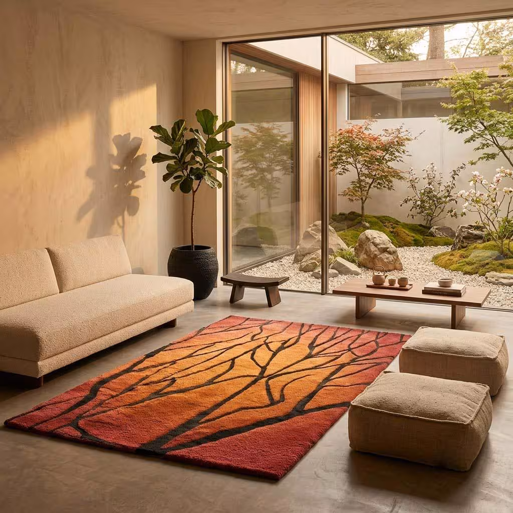 Abstract Terracotta Black Modern Area Rug | Hand Tufted Statement Carpet | Contemporary Artistic Rug | Boho Living Room Decor 6x9