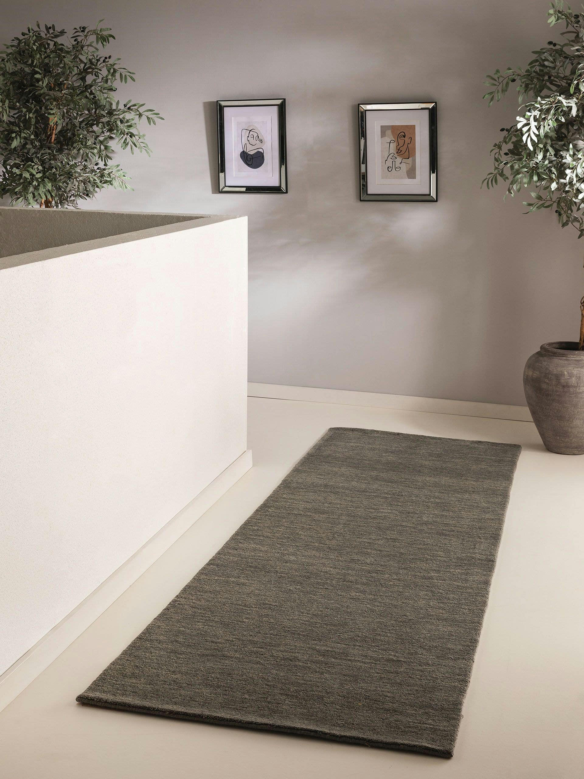 JAMAL - Tapis de couloir en laine gris 80x250