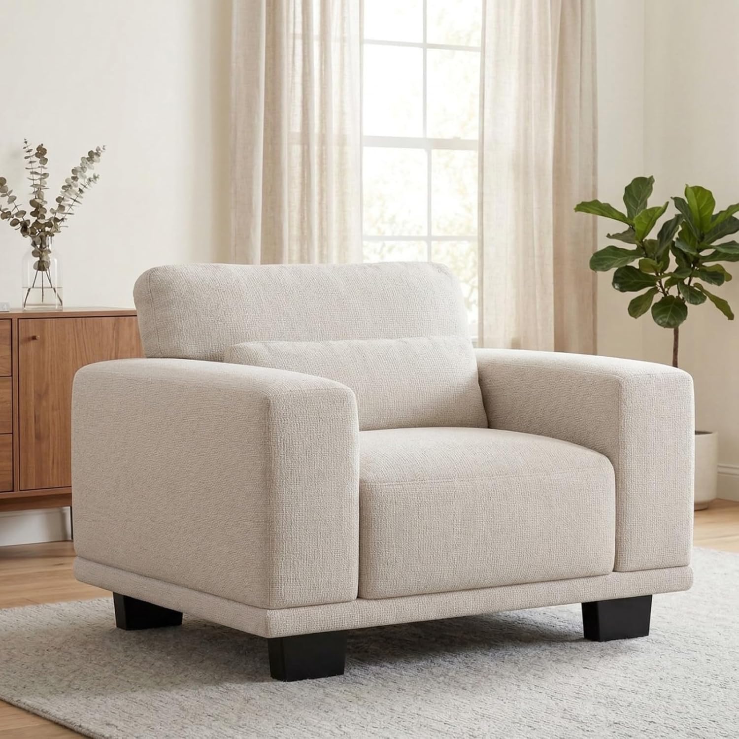 Marsail Single Seater Couch, 40 Inch Sofa with Deep Cushions, Modern Linen Fabric Sofas for Living Room, Comfy Upholstered Couch with Removable Washable Covers, Beige
