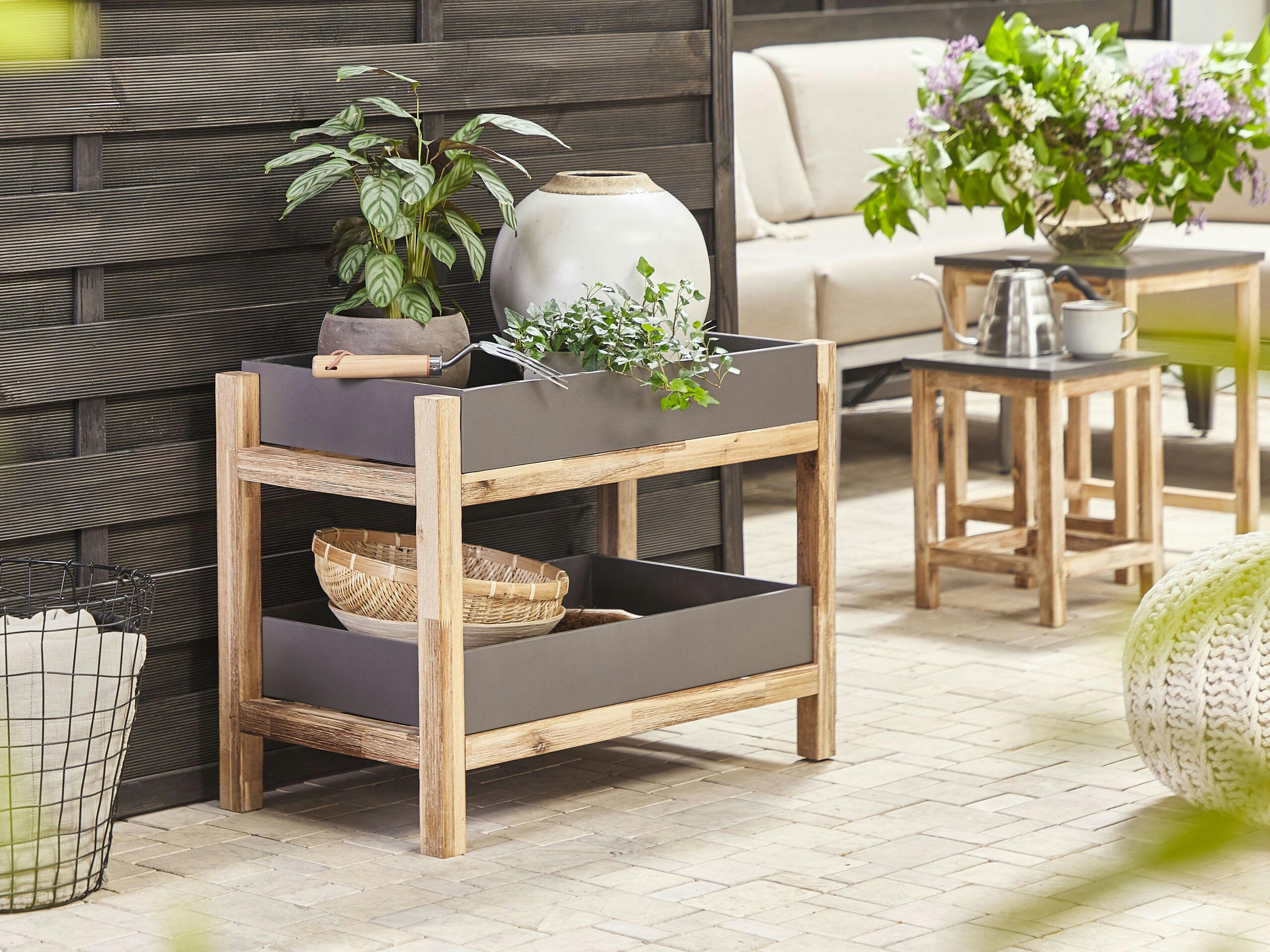 OLIENA - Etagère de jardin effet béton gris 2 niveaux