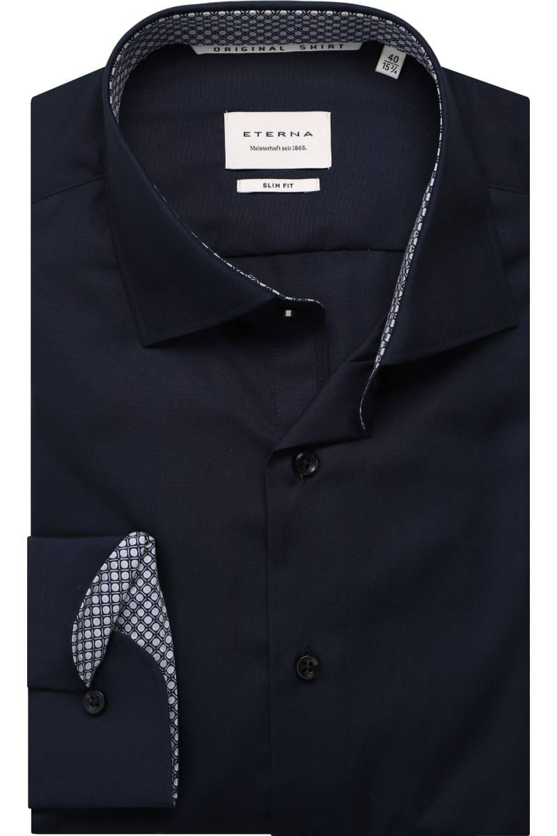 ETERNA Slim Fit Hemd marine, Einfarbig