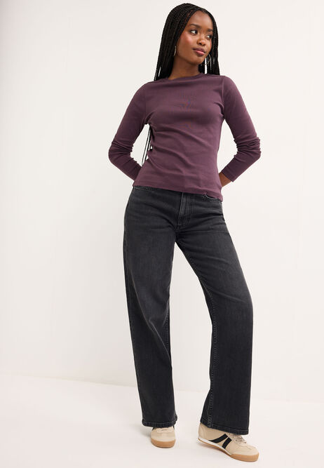 Womens Plum Long Sleeve Cotton Top