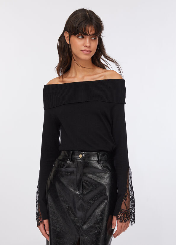 Maglia bardot con pizzo