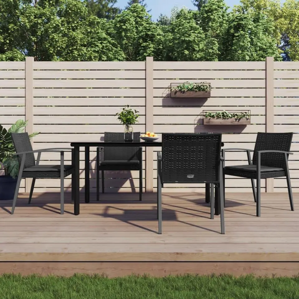 vidaXL - 5-delige Tuinset met zitkussens - Zwart - Poly rattan - 160x80 cm
