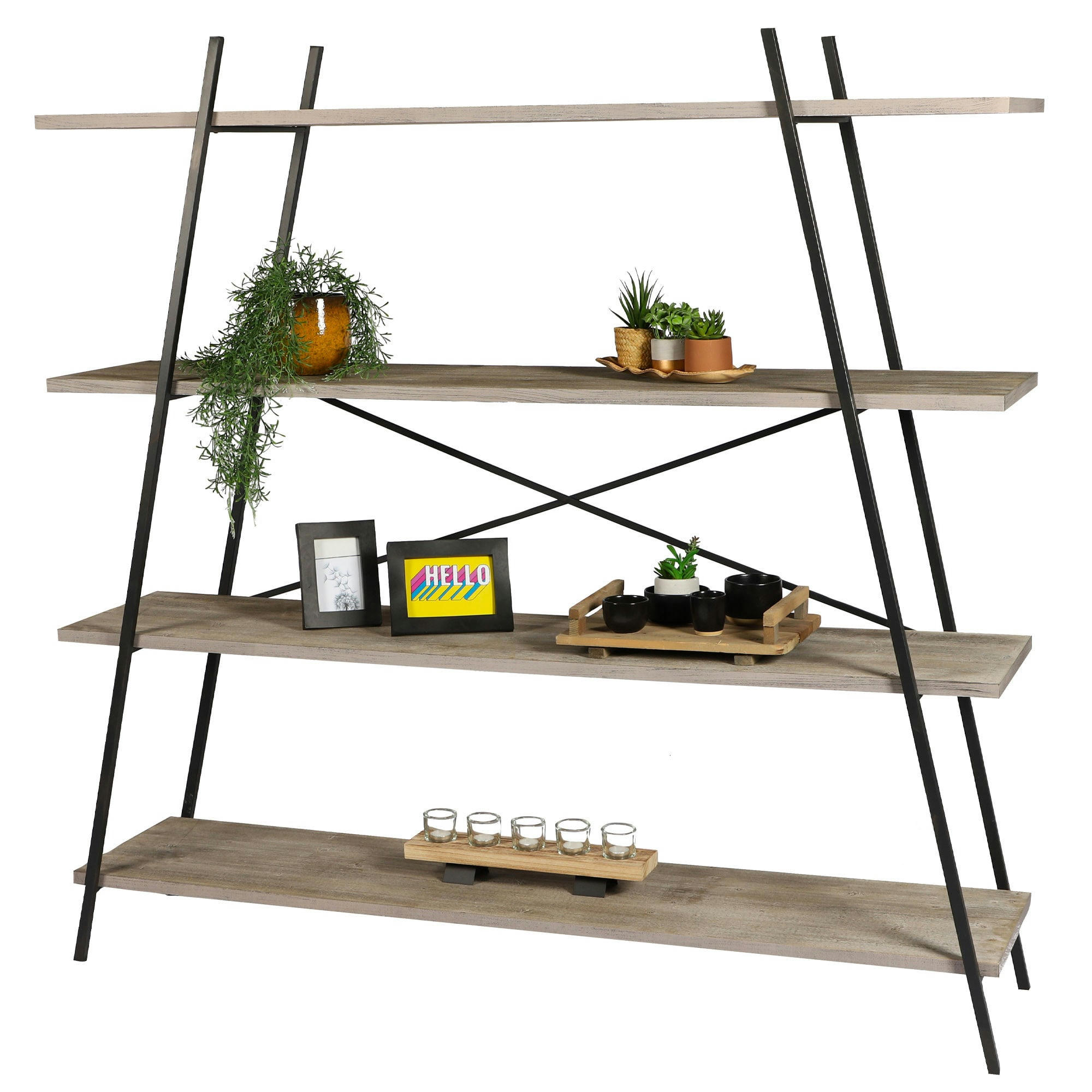 COUNTRY SIDE - Étagère en bois MDF et métal noir pyramide 4 étages